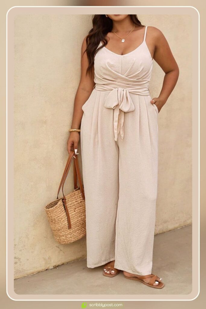 Plus-Size Wide-Leg Linen Jumpsuit