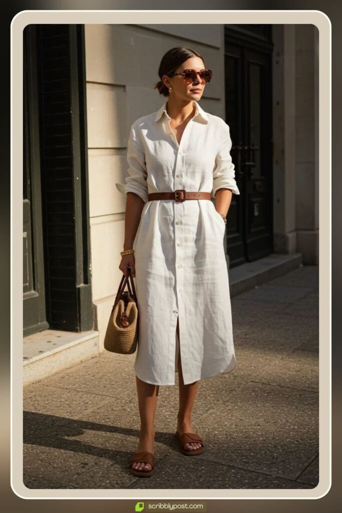 Poplin Shirt Dress and Flat Sandals 