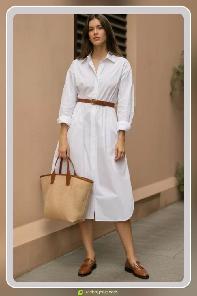 Shirt Dress with a Thin Belt