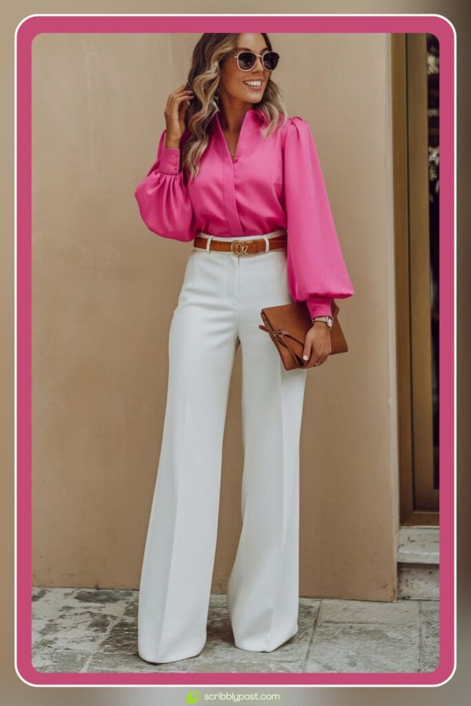 Silk Blouse and Wide-Leg Tailored Trousers