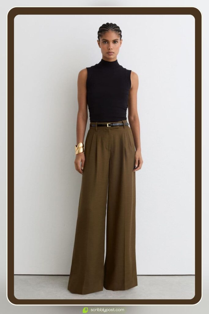 Sleeveless Mock-Neck Top with Tailored Trousers