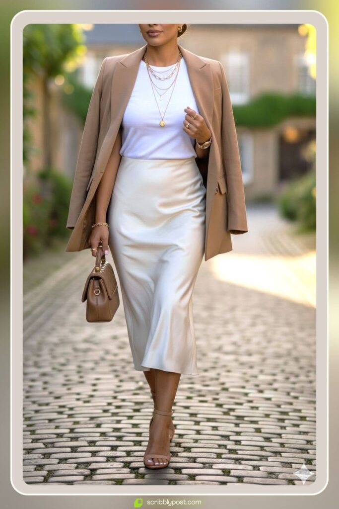 Slip Skirt, Tee, and Lightweight Jacket 