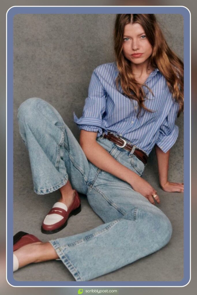 Striped Shirt, Blue Jeans, and Loafers