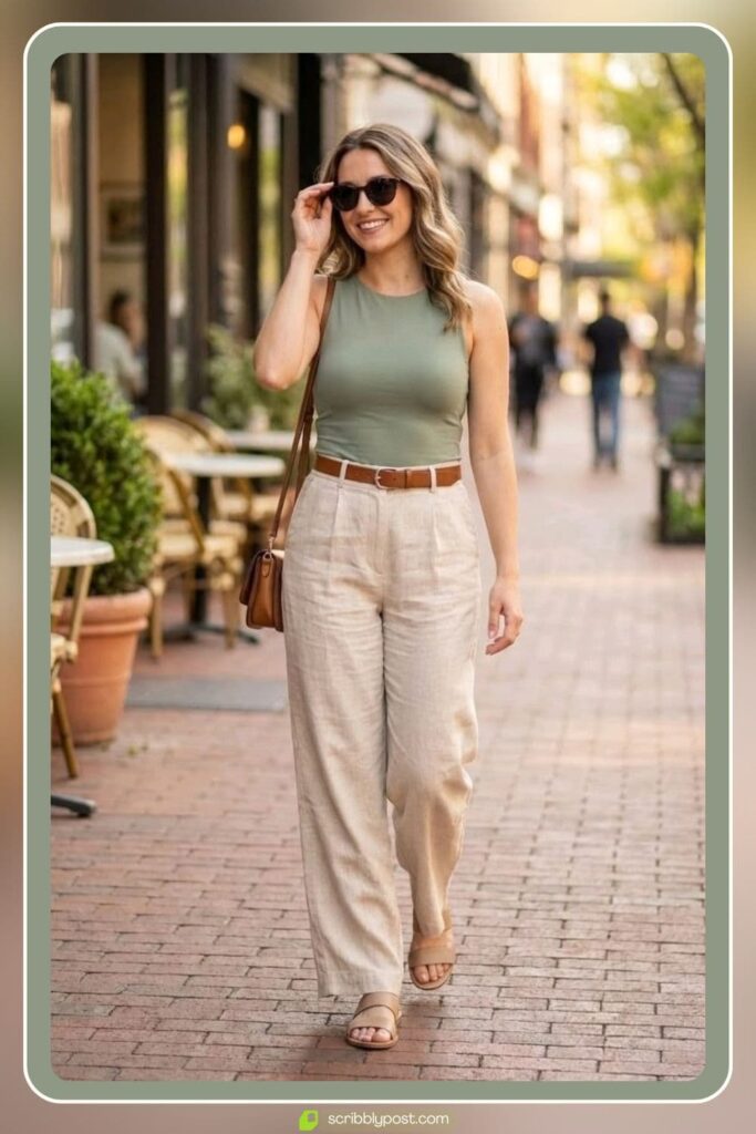 Tank, Linen Trousers, and Minimal Sandals 