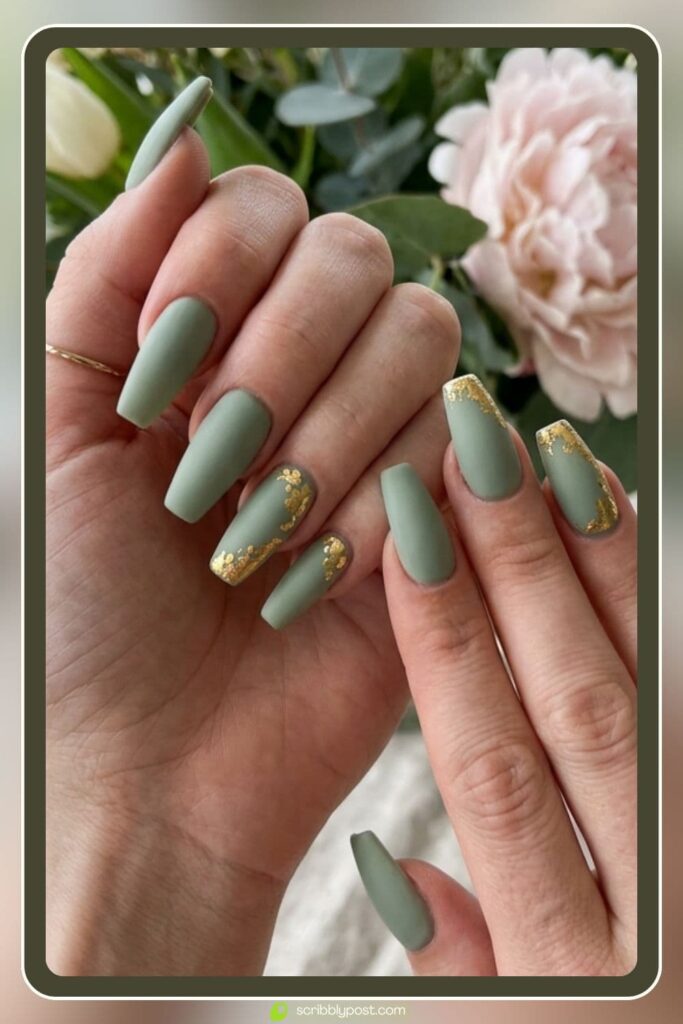 Acrylic Nails Ideas Spring with Sage Green