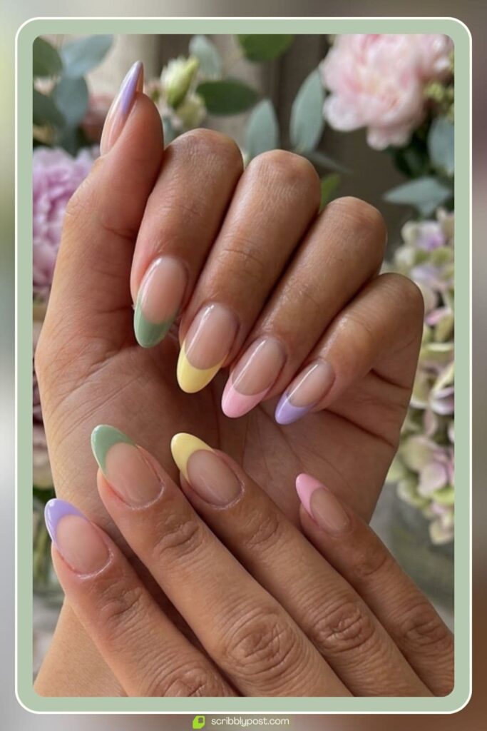 Acrylic Nails for Spring with Coloured French Tips