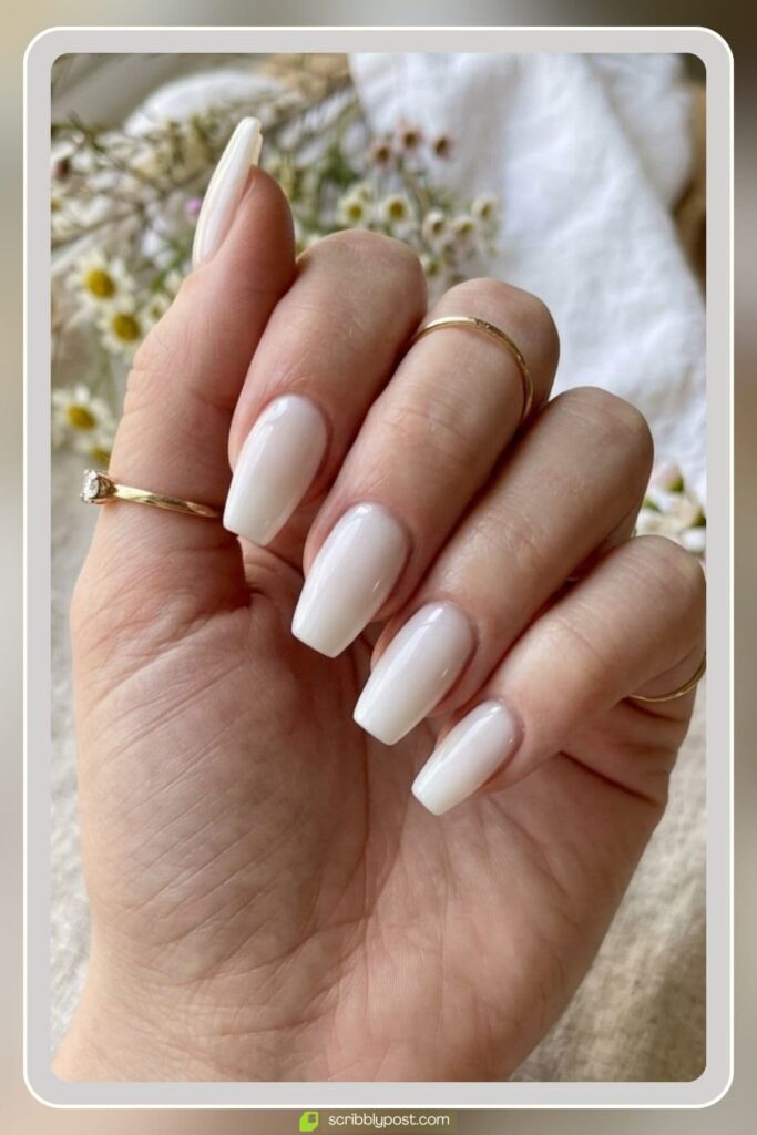 Acrylic Spring Nails in Milky White