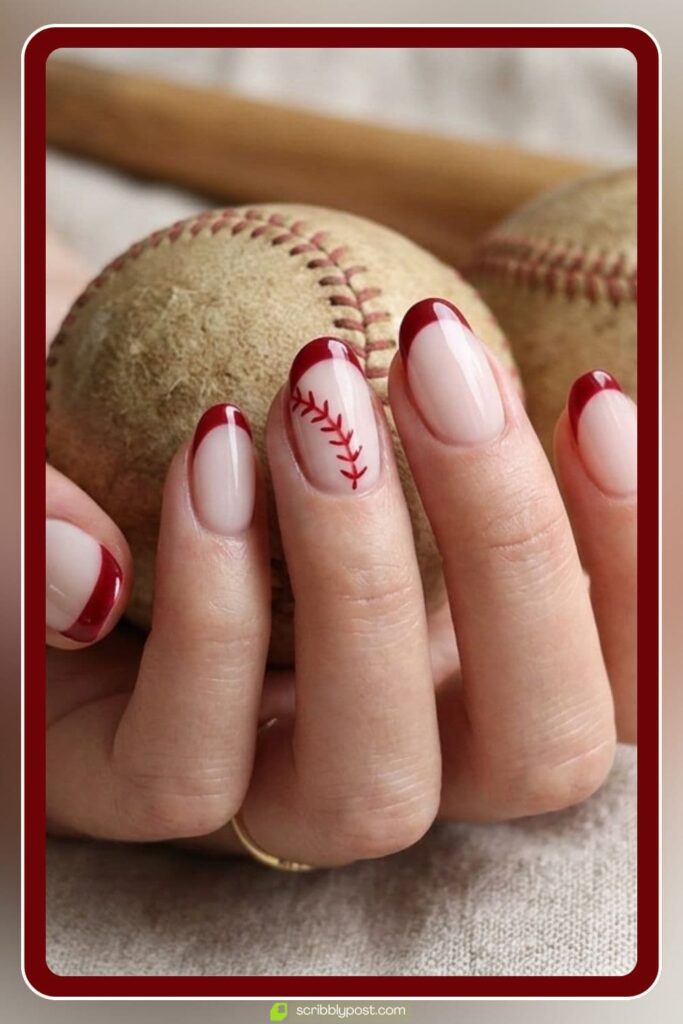Baseball Nails Design with French Tips