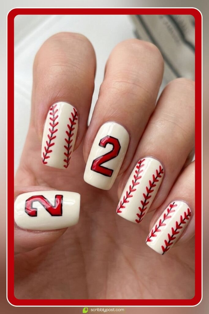 Baseball Nails with Number Accent
