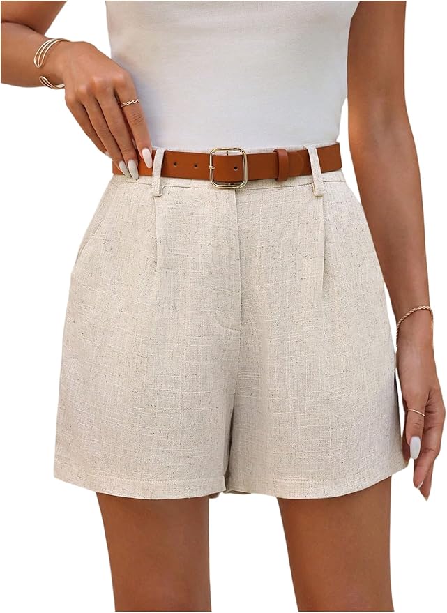 Beige High Waist Linen Shorts