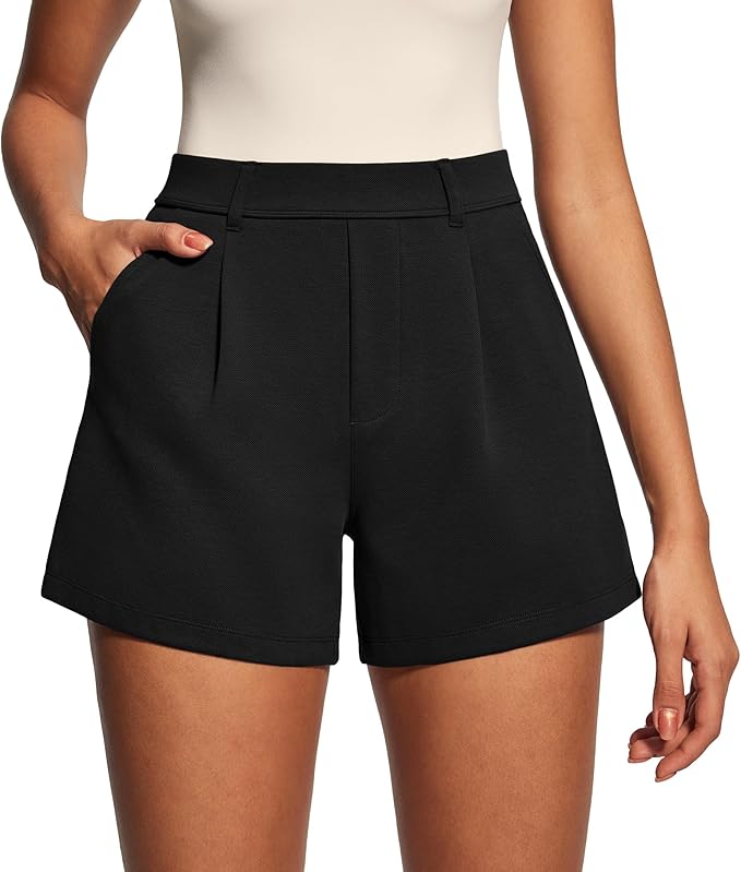 Black High Waist Pleated Shorts