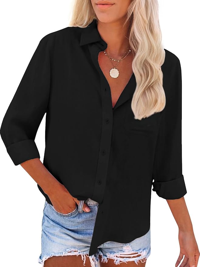 Black Linen Button Down Shirt