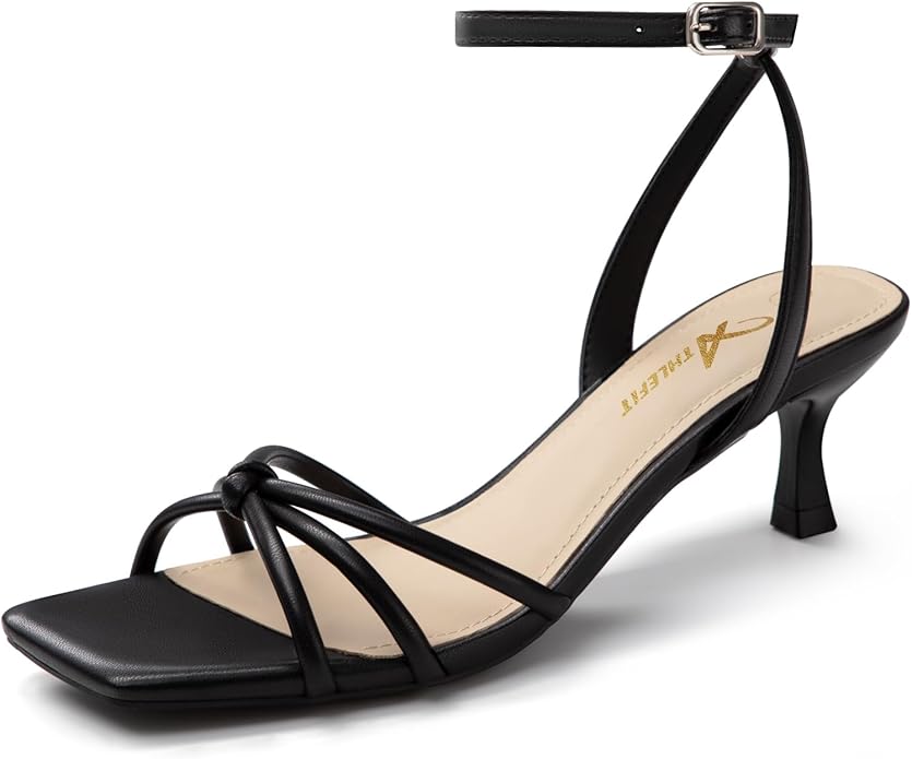 Black Kitten Heel Slingback Sandals