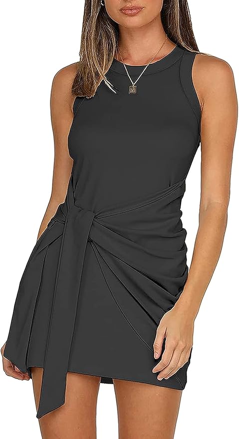 Black Sleeveless Wrap Mini Dress