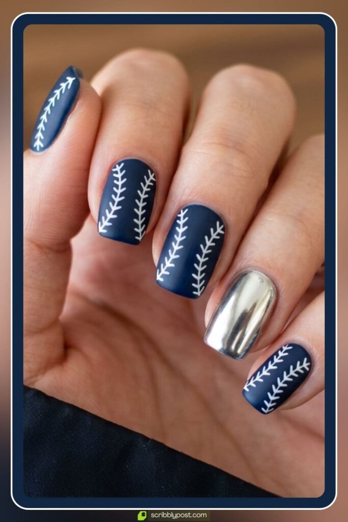 Blue Baseball Nails in Navy and White