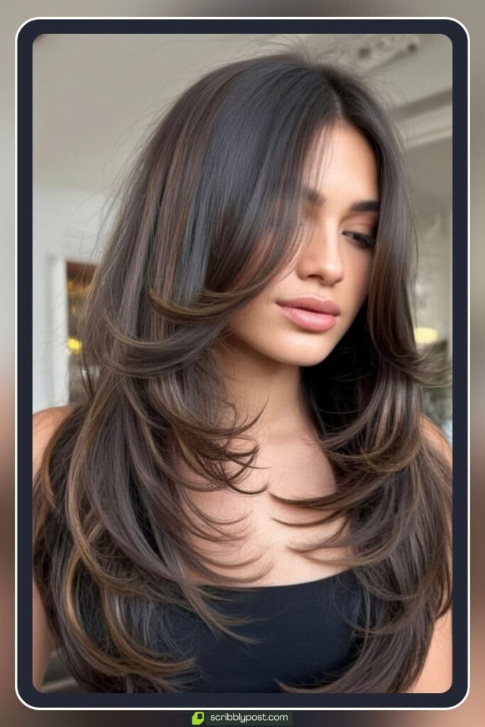Butterfly Cut on Long Hair with Curtain Bangs