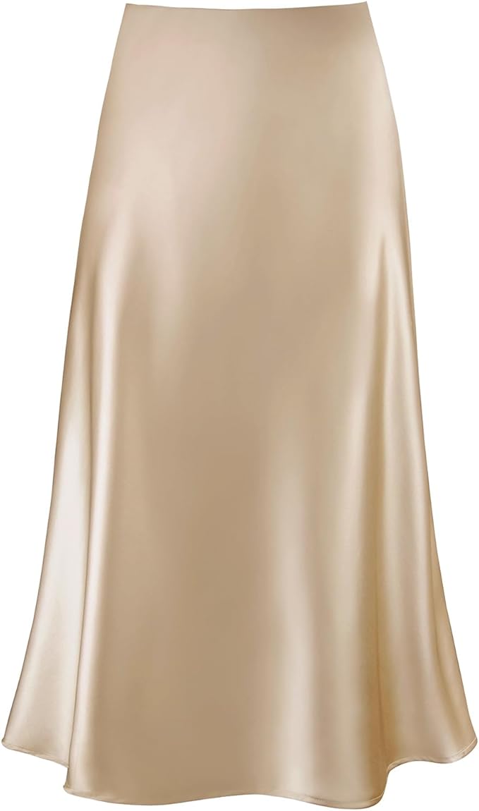 Champagne Satin Midi Slip Skirt
