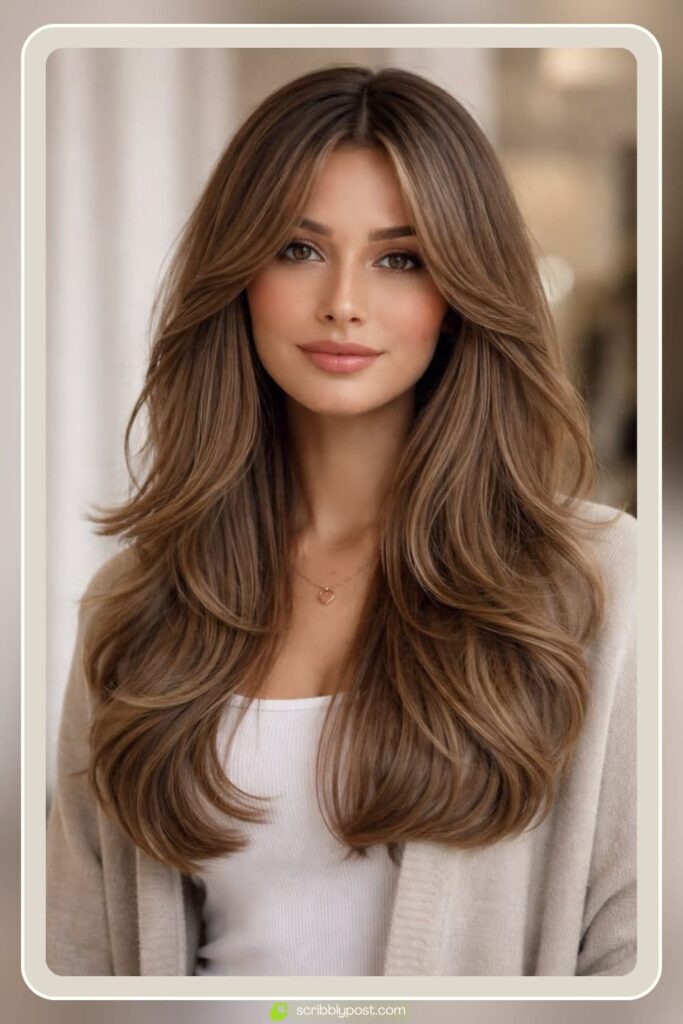 Classic Curtain Bangs with Layers on Long Hair