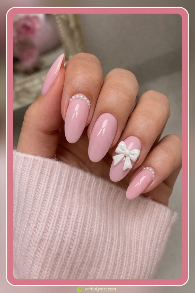 Classic Pink Bow Coquette Nails