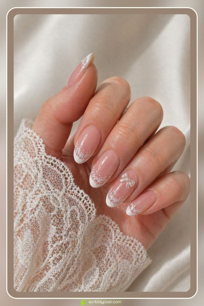 Coquette Nails Inspo with Lace French Tips