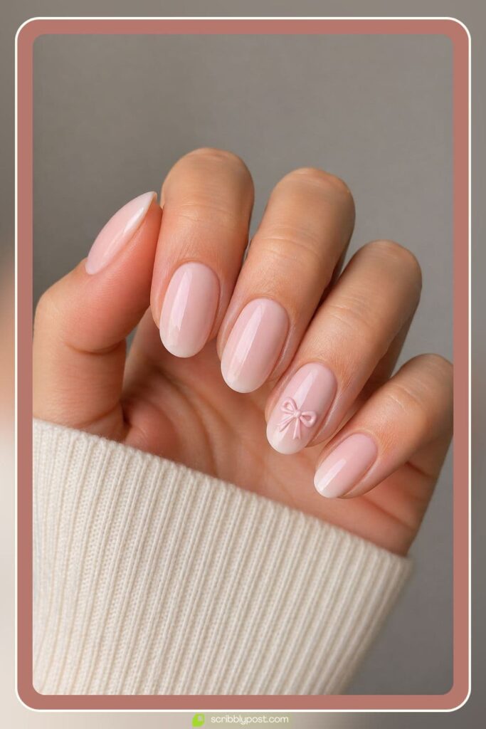 Coquette Nails Simple with Single Bow