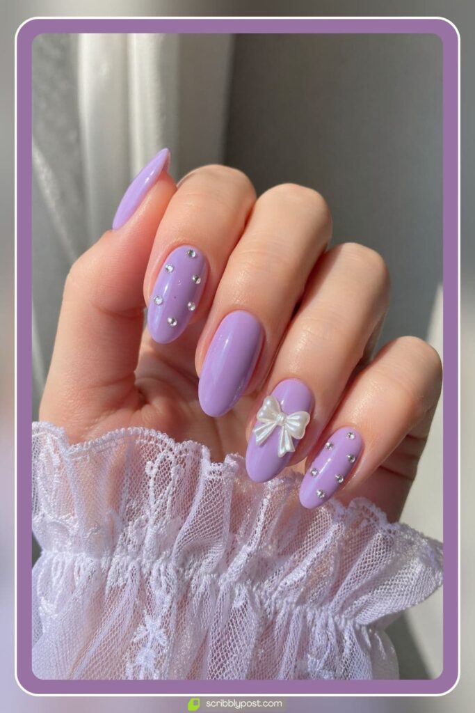 Coquette Nails in Lavender with Gems