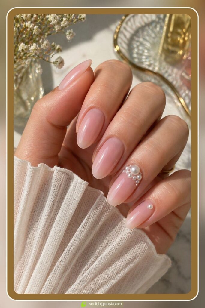 Coquette Nails with Pearl Cluster Accent