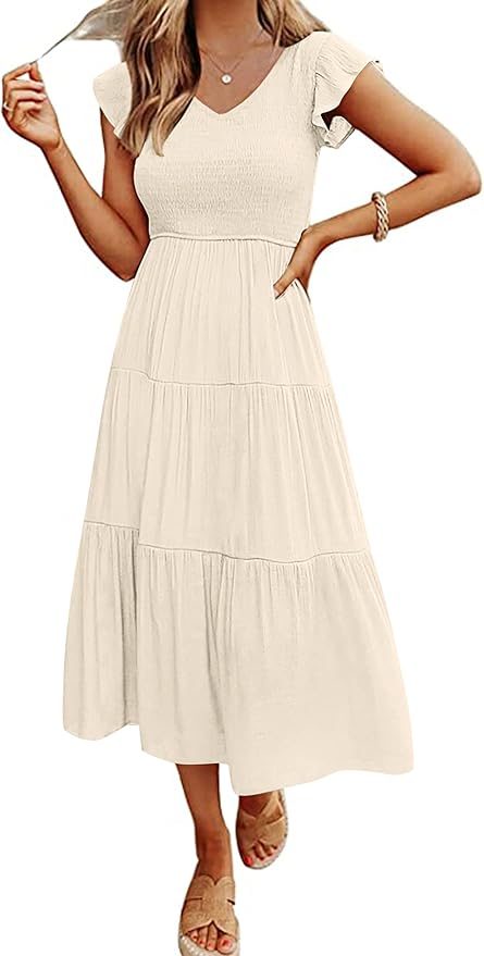 Cream Linen Midi Dress