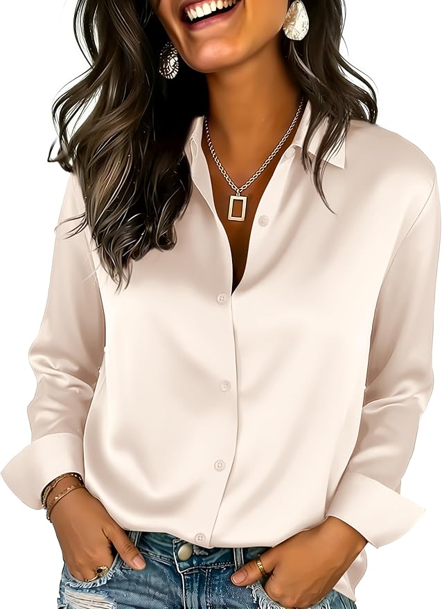Cream Silk V-neck Blouse