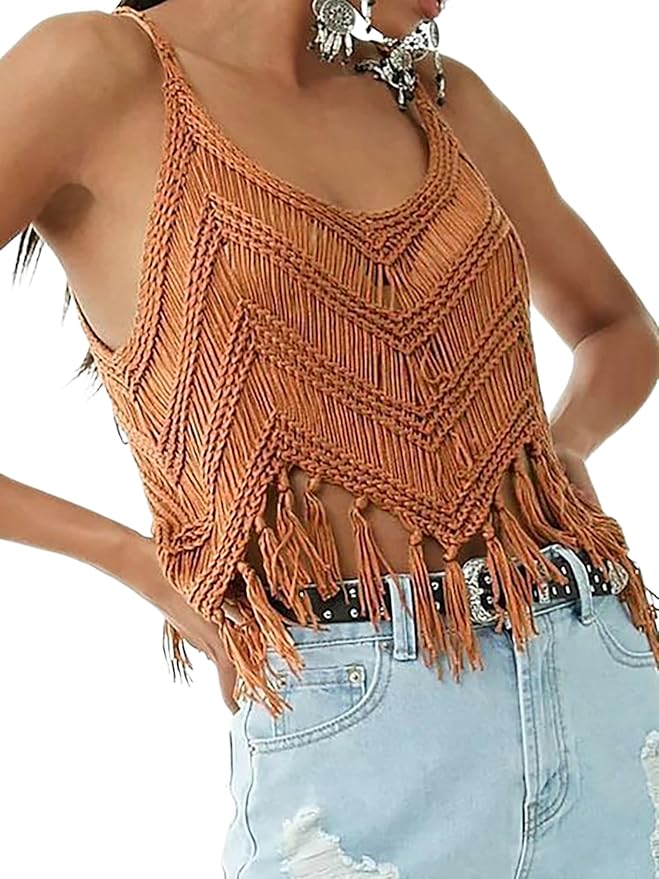 Crochet Fringe Crop Top Women