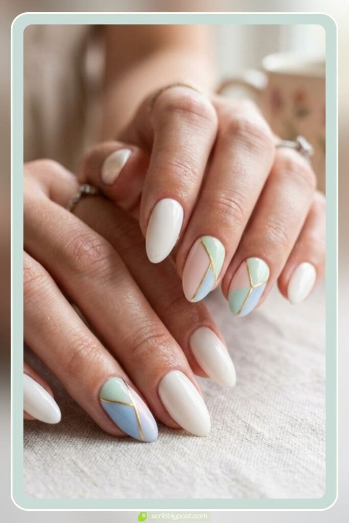 Cute Spring Acrylic Nails Ideas with Abstract Shapes