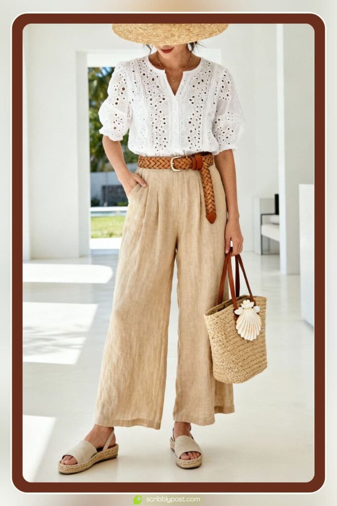 Espadrilles + Wide-Leg Linen Trousers + Simple Tee