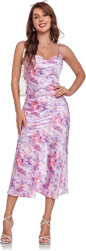 Floral Satin Cowl Neck Slip Dress