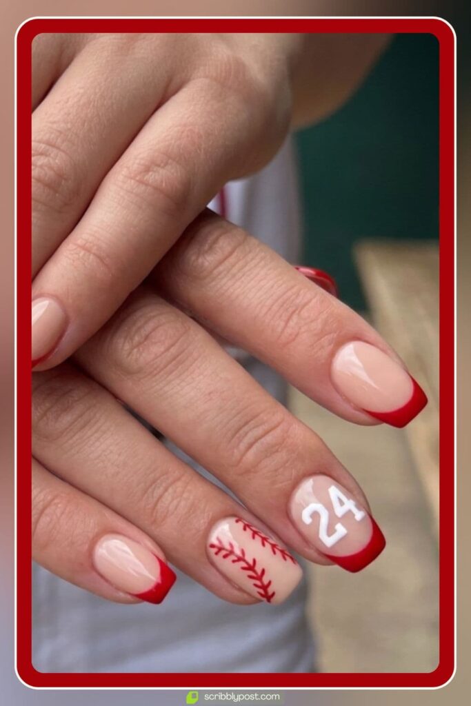 French Tip Baseball Nails with Numbers