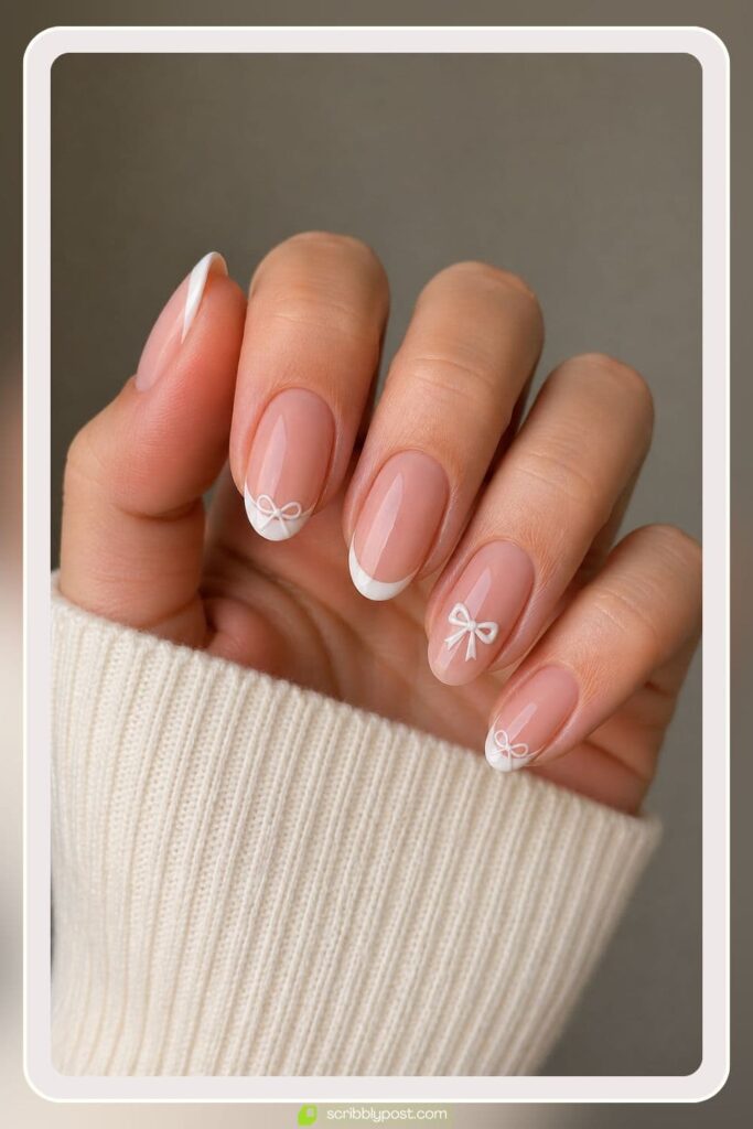 French Tip Coquette Nails with Ribbon
