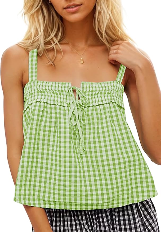 Gingham Tie Front Top
