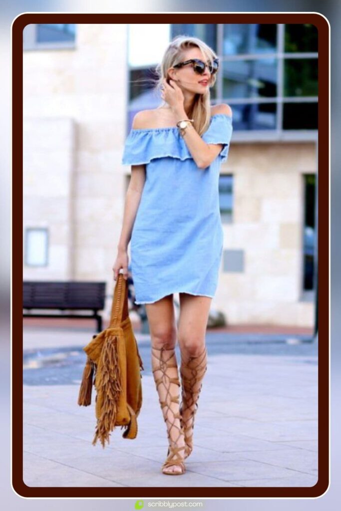 Gladiator Sandals + Linen Wide-Leg Pants + Off-Shoulder Top