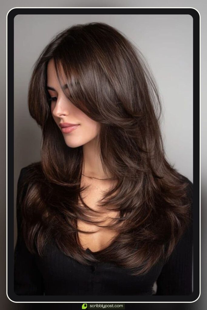 Layered Butterfly Cut Hair at Medium Length