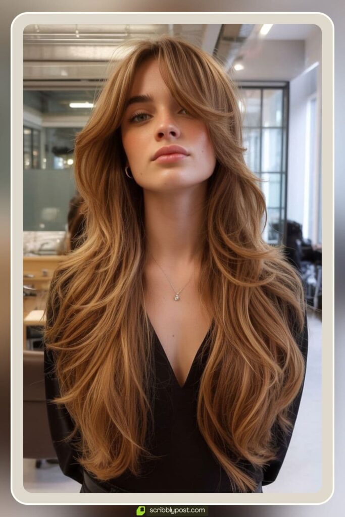 Long Hair with Layers and Curtain Bangs