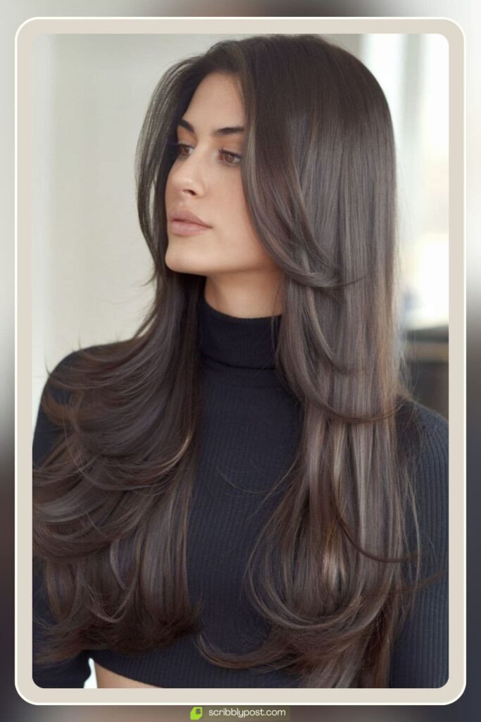 Long Layers with Curtain Bangs on Straight Hair
