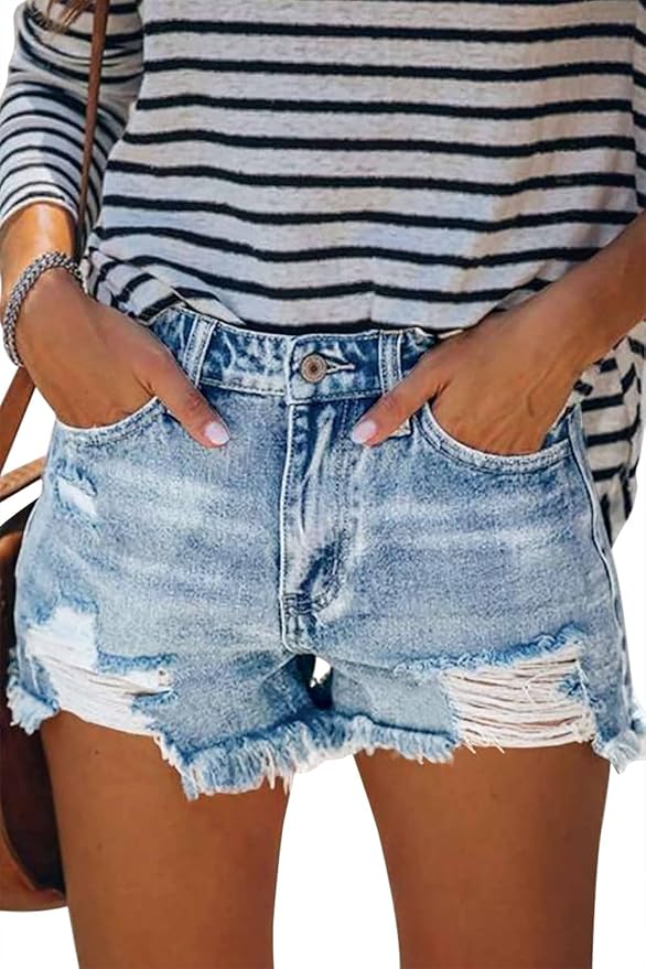 Medium Wash Belted Denim Cutoff Shorts