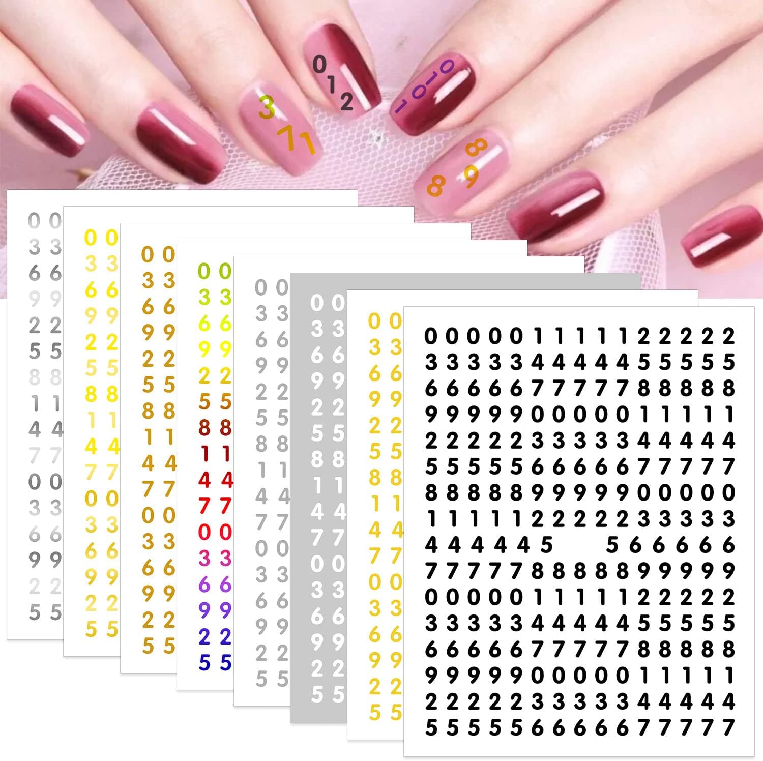 Number Nail Decals Sheet