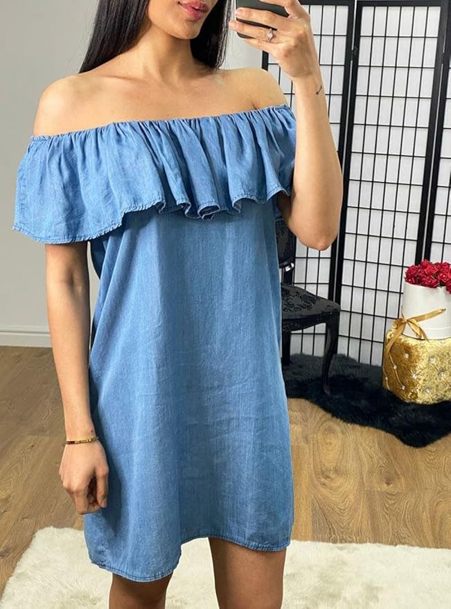 Off-shoulder Denim Mini Dress