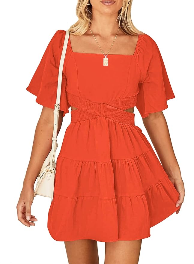 Orange Textured Mini Dress Women