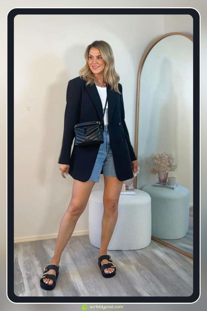 Oversized Blazer and Denim Shorts