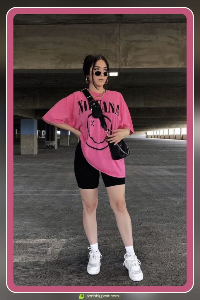 Oversized Tee, Biker Shorts and Crossbody Bag