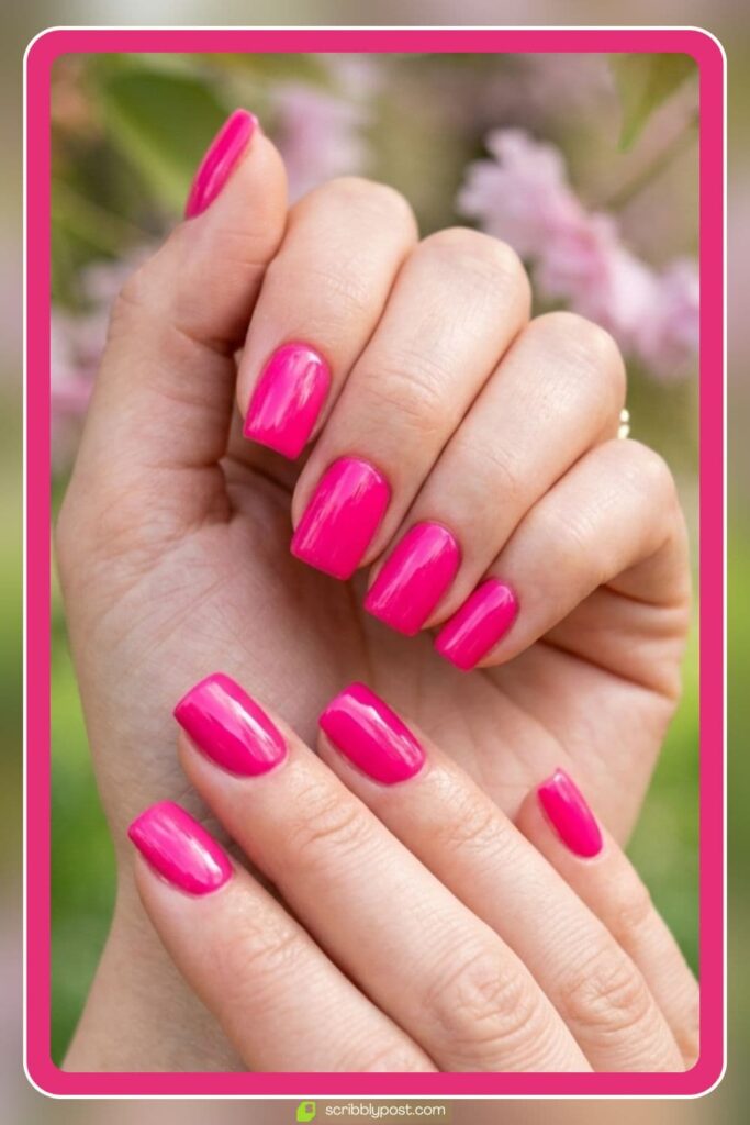 Short Spring Acrylic Nails in Bold Pink