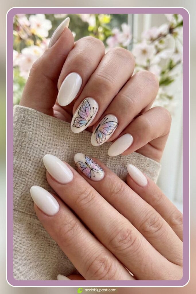 Spring Acrylic Nails Ideas with Butterfly Art