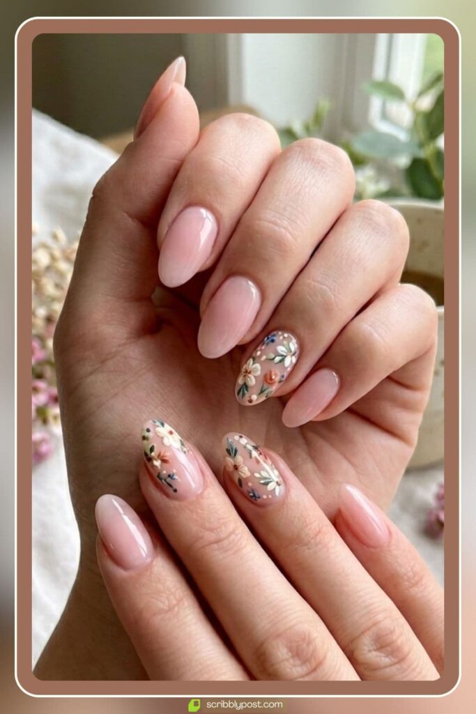 Spring Nails Acrylic with Floral Art