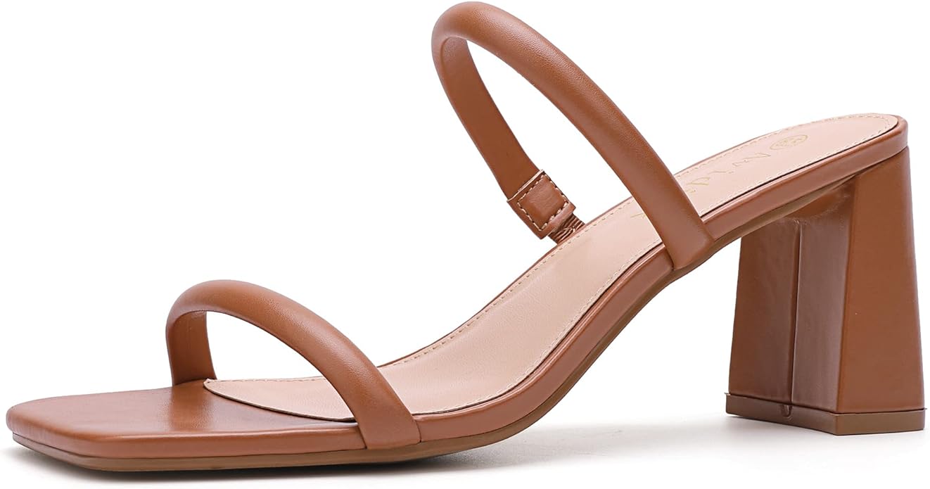 Tan Block Heel Mule Sandals